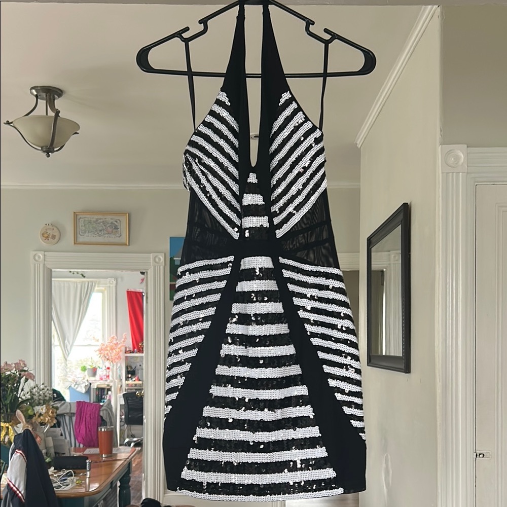 Bebe Black and White Bodycon Cocktail Dress WORN ONCE